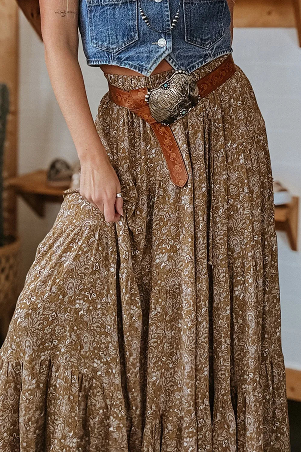 Floral Print Tiered Maxi Skirt.