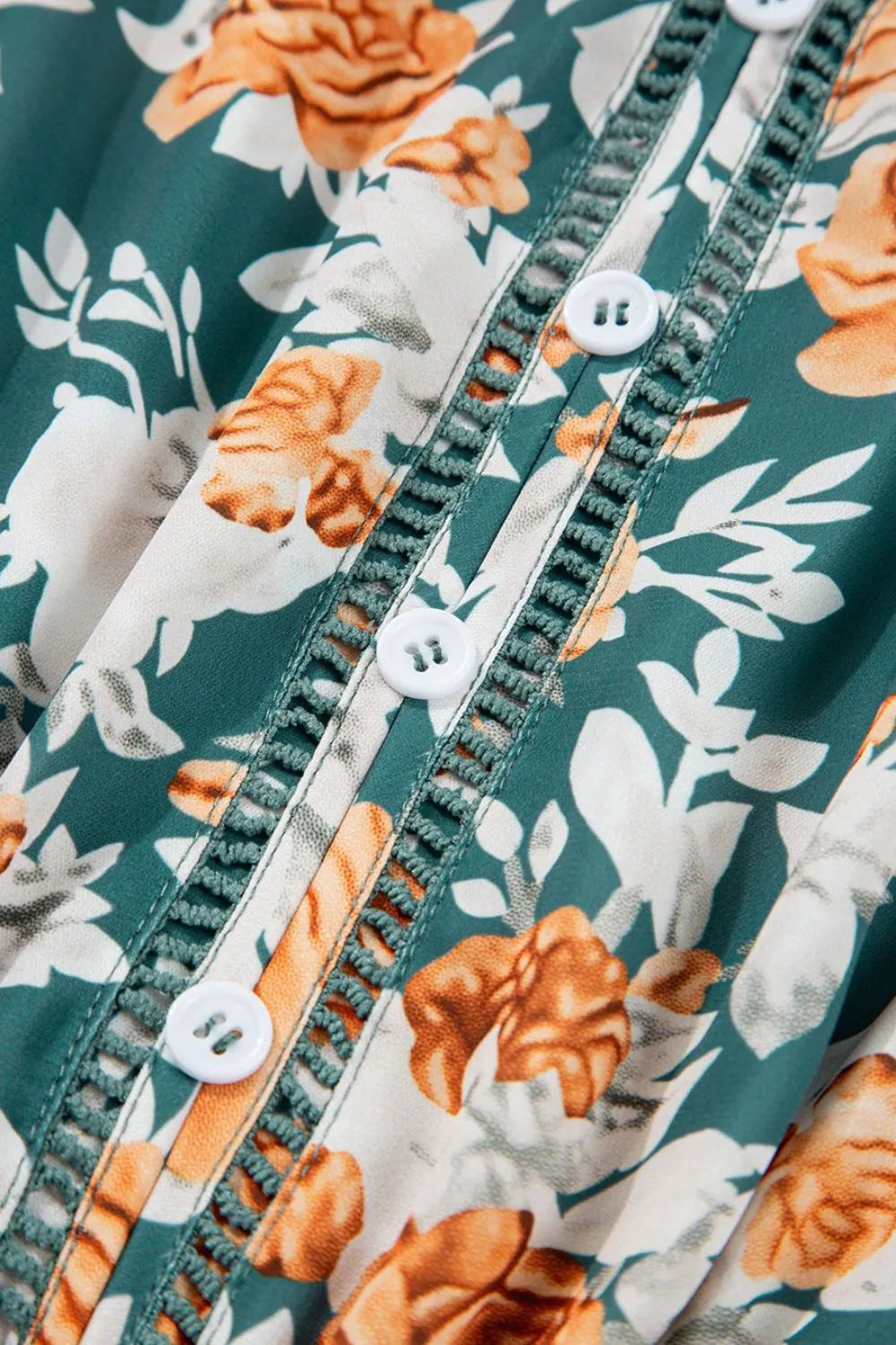 Floral Print Trimmed V Neck Tie Waist Sleeveless Dress.