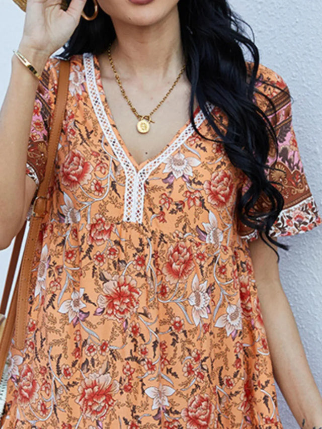 Floral Print V-Neck Summer Dress.