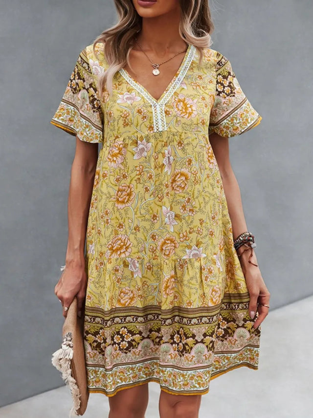 Floral Print V-Neck Summer Dress.