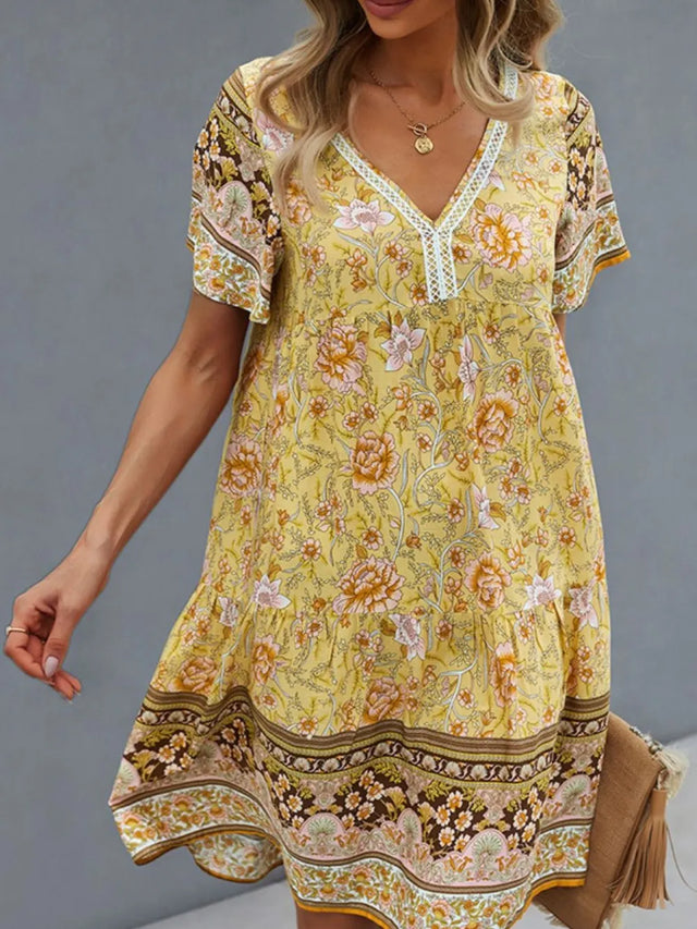 Floral Print V-Neck Summer Dress.