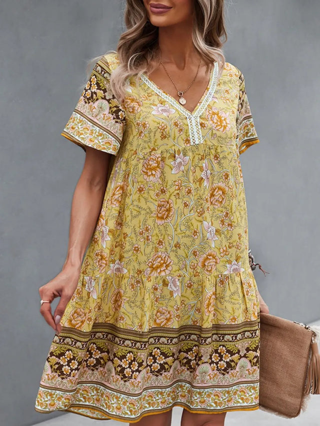 Floral Print V-Neck Summer Dress.