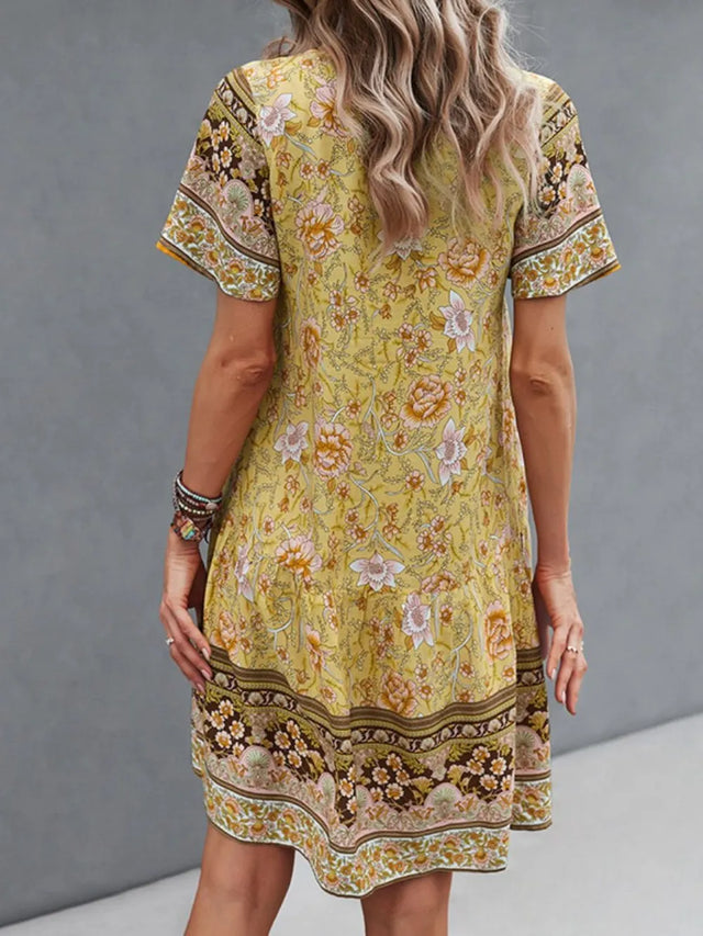Floral Print V-Neck Summer Dress.