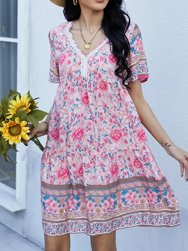 Floral Print V-Neck Summer Dress.