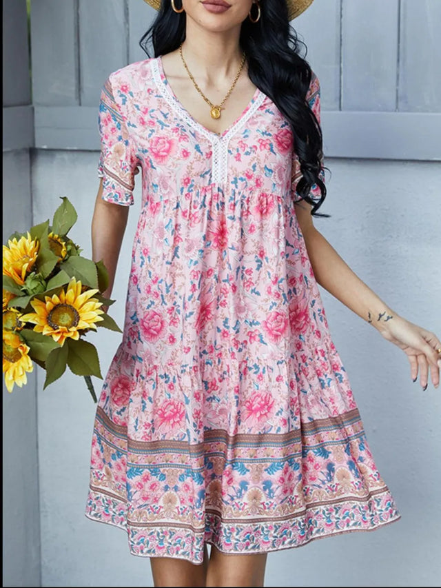 Floral Print V-Neck Summer Dress.