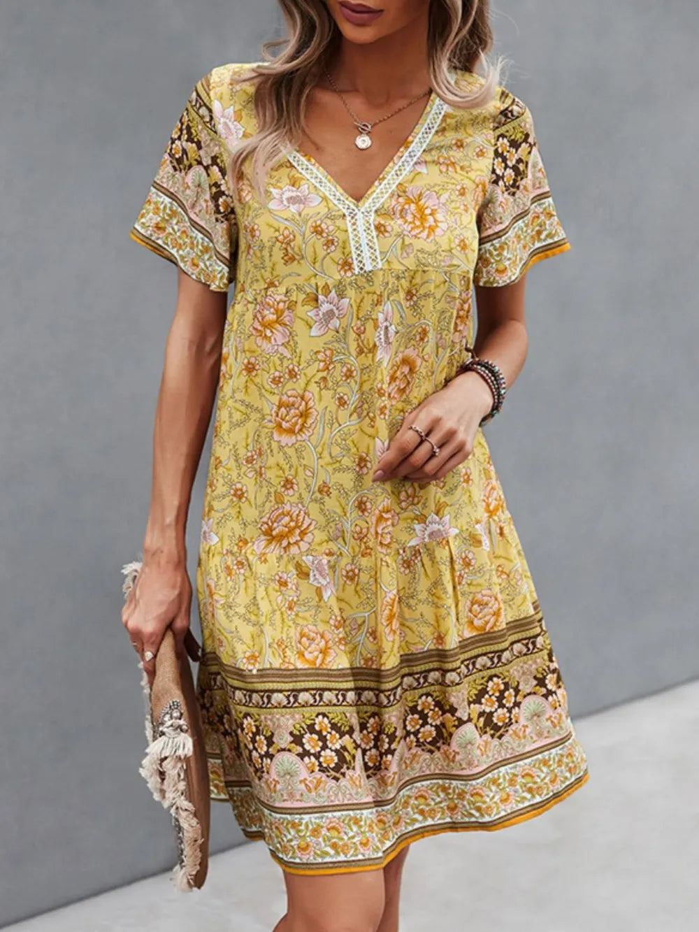 Floral Print V-Neck Summer Dress.