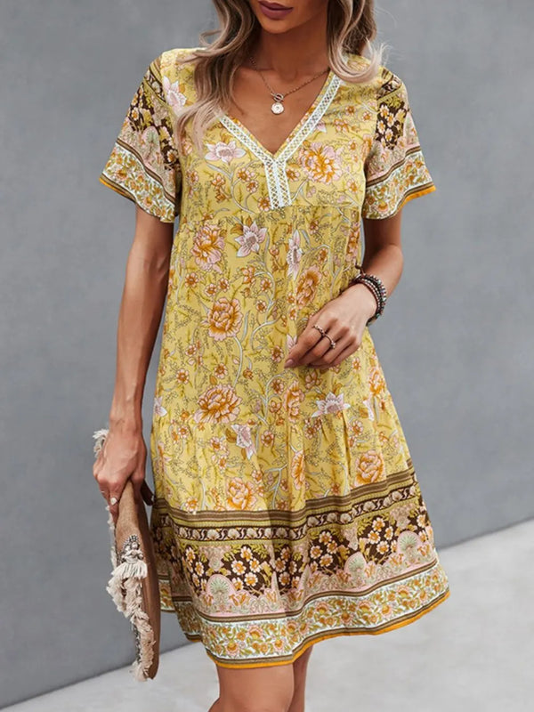 Floral Print V-Neck Summer Dress.