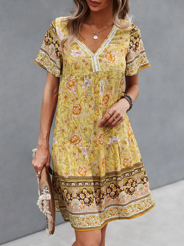 Floral Print V-Neck Summer Dress.