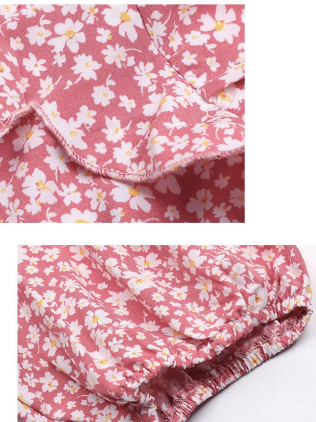 Floral Print Wrap Mini Dress with Puff Sleeves.