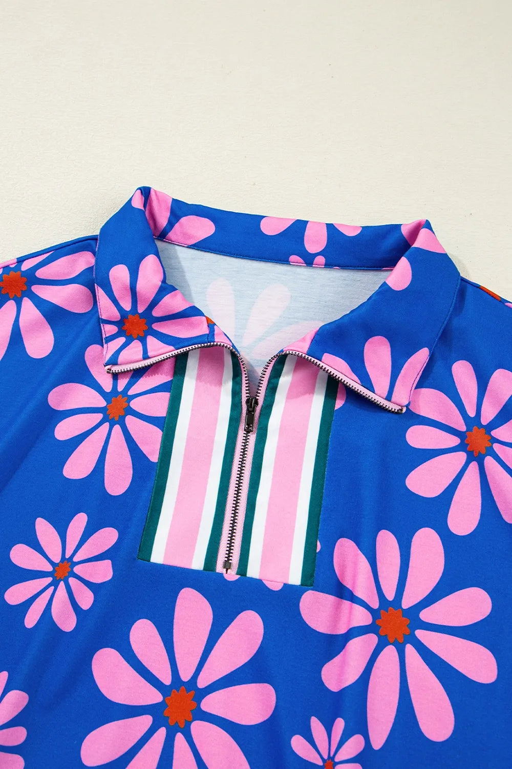 Floral Print Zip Collar Drawstring Summer Mini Dress.