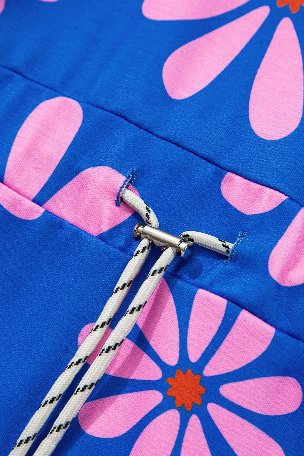 Floral Print Zip Collar Drawstring Summer Mini Dress.