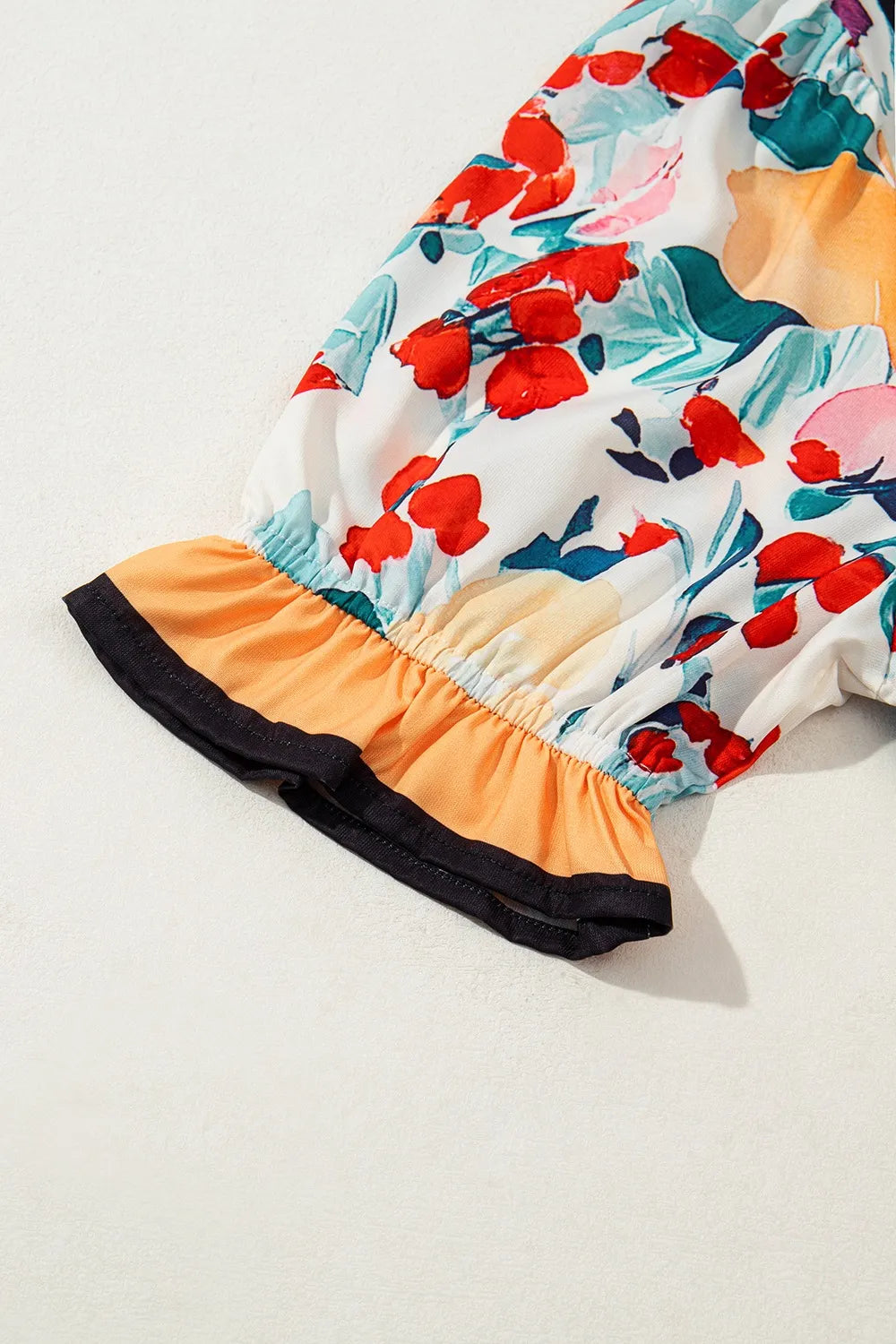Floral Print Zipper Ruffled Short Sleeve High Waist Mini Dress.