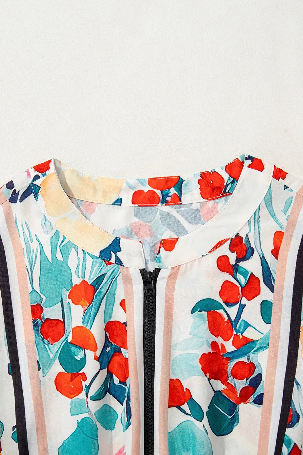 Floral Print Zipper Ruffled Short Sleeve High Waist Mini Dress.