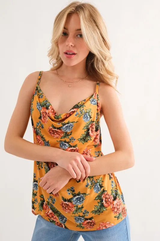 Floral printed casual tank top, slightly stretchy.