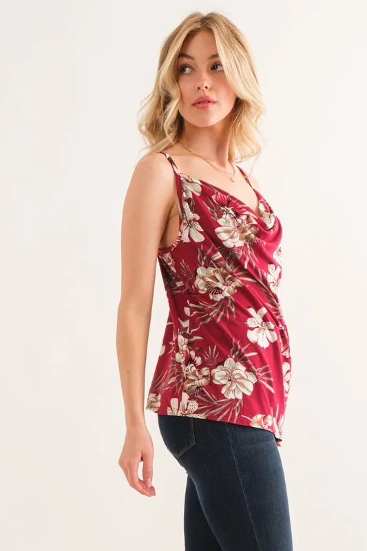 Floral printed casual tank top, slightly stretchy.