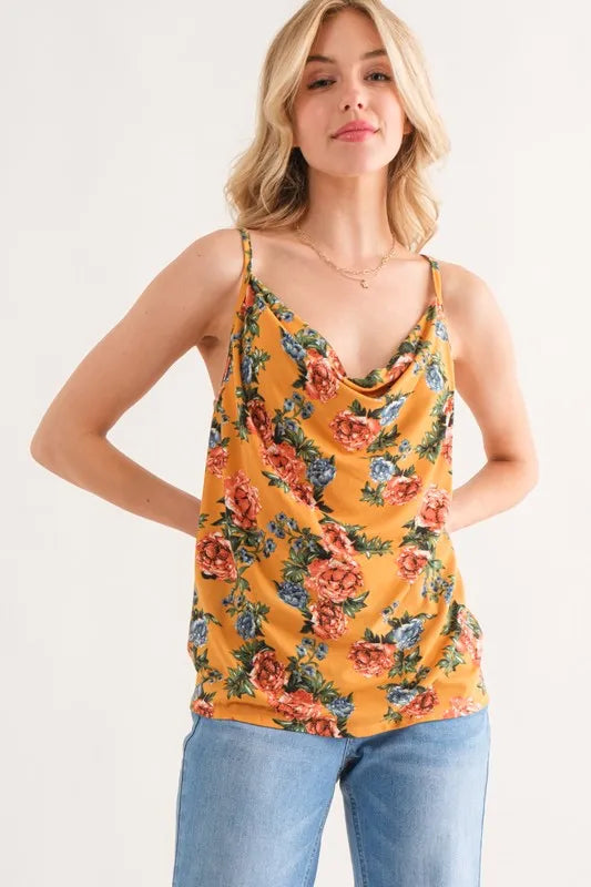Floral printed casual tank top, slightly stretchy.