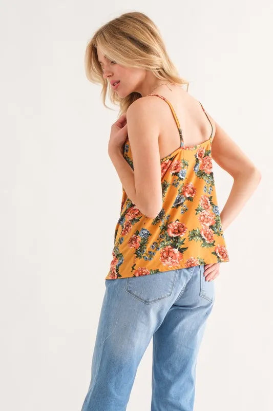 Floral printed casual tank top, slightly stretchy.