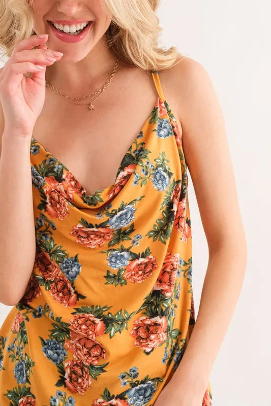 Floral printed casual tank top, slightly stretchy.
