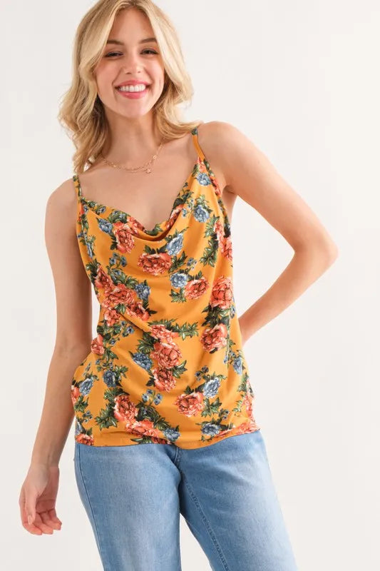 Floral printed casual tank top, slightly stretchy.