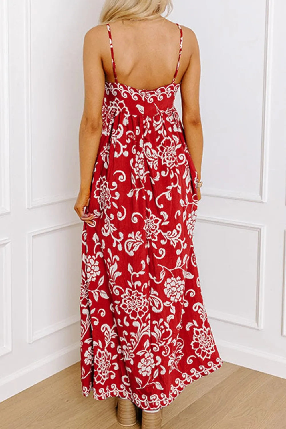 Floral Printed Spaghetti Strap Empire Waist Maxi Dress.