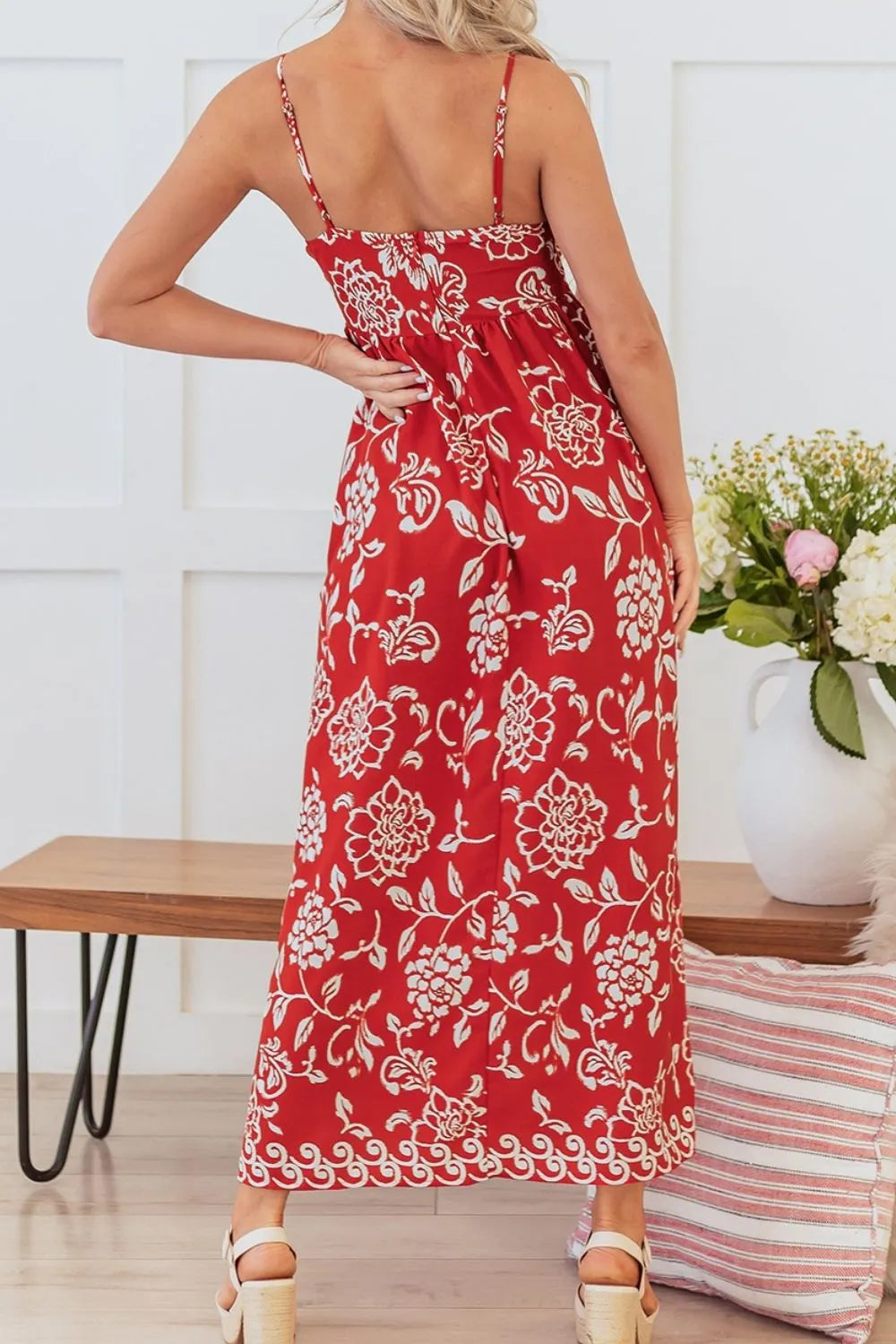 Floral Printed Spaghetti Strap Empire Waist Maxi Dress.