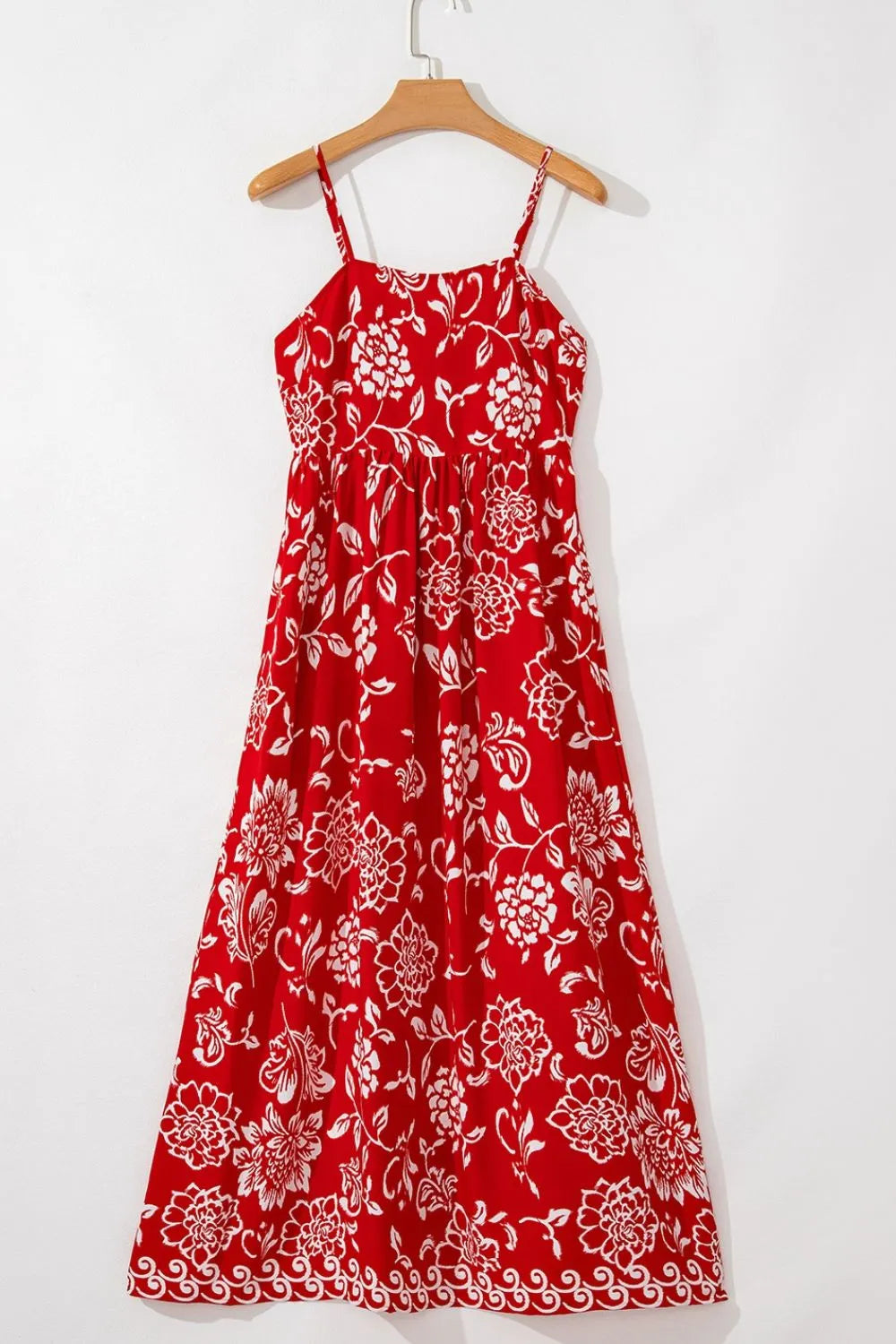 Floral Printed Spaghetti Strap Empire Waist Maxi Dress.