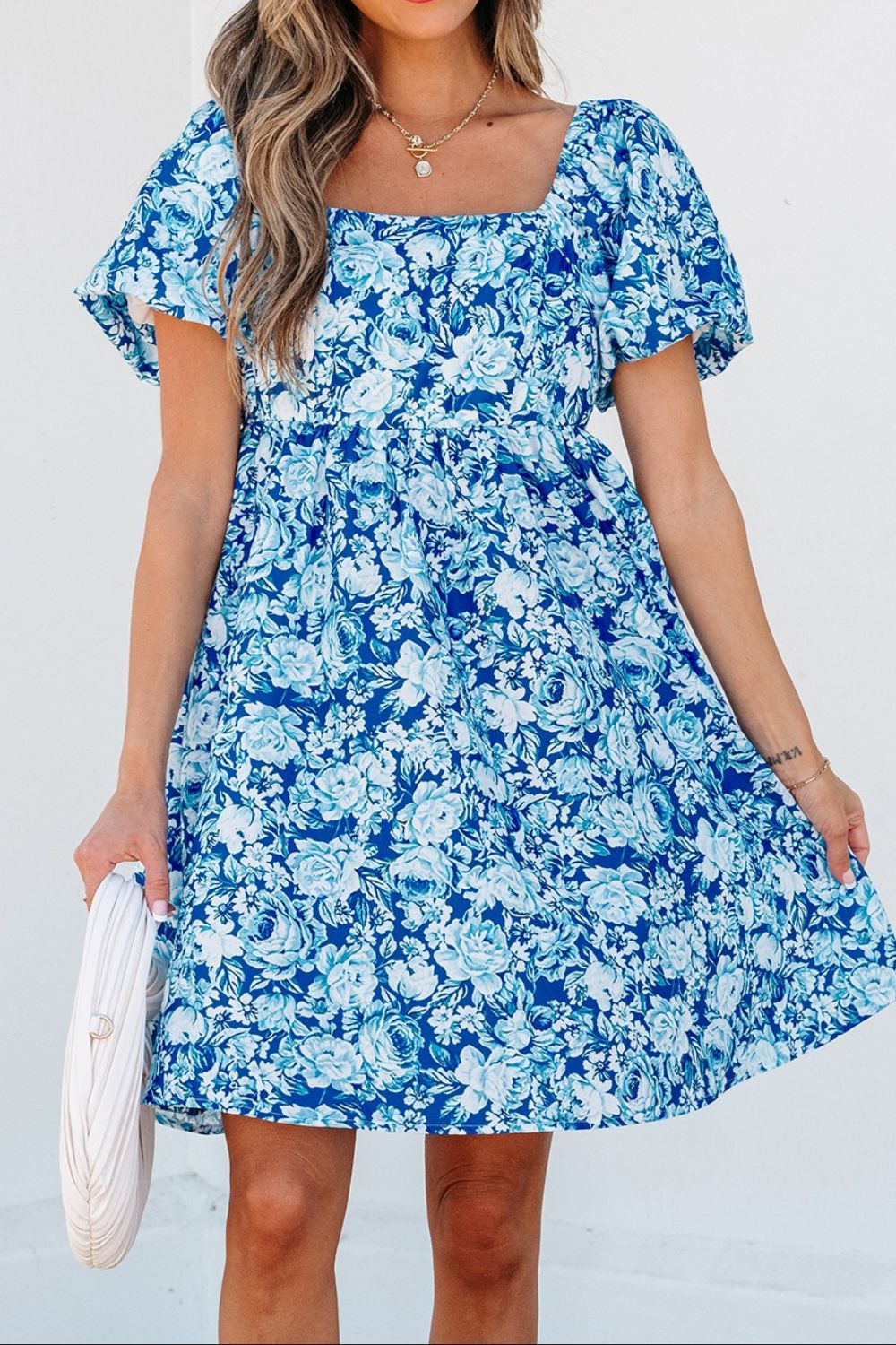Floral Puff Sleeve Babydoll Mini Dress.