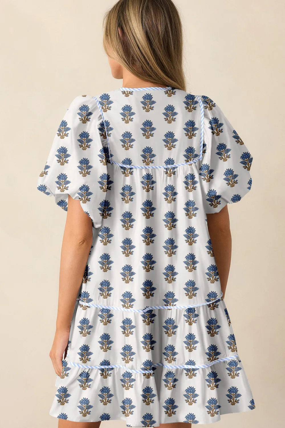 Floral Puff Sleeve Mini Dress with Pockets.