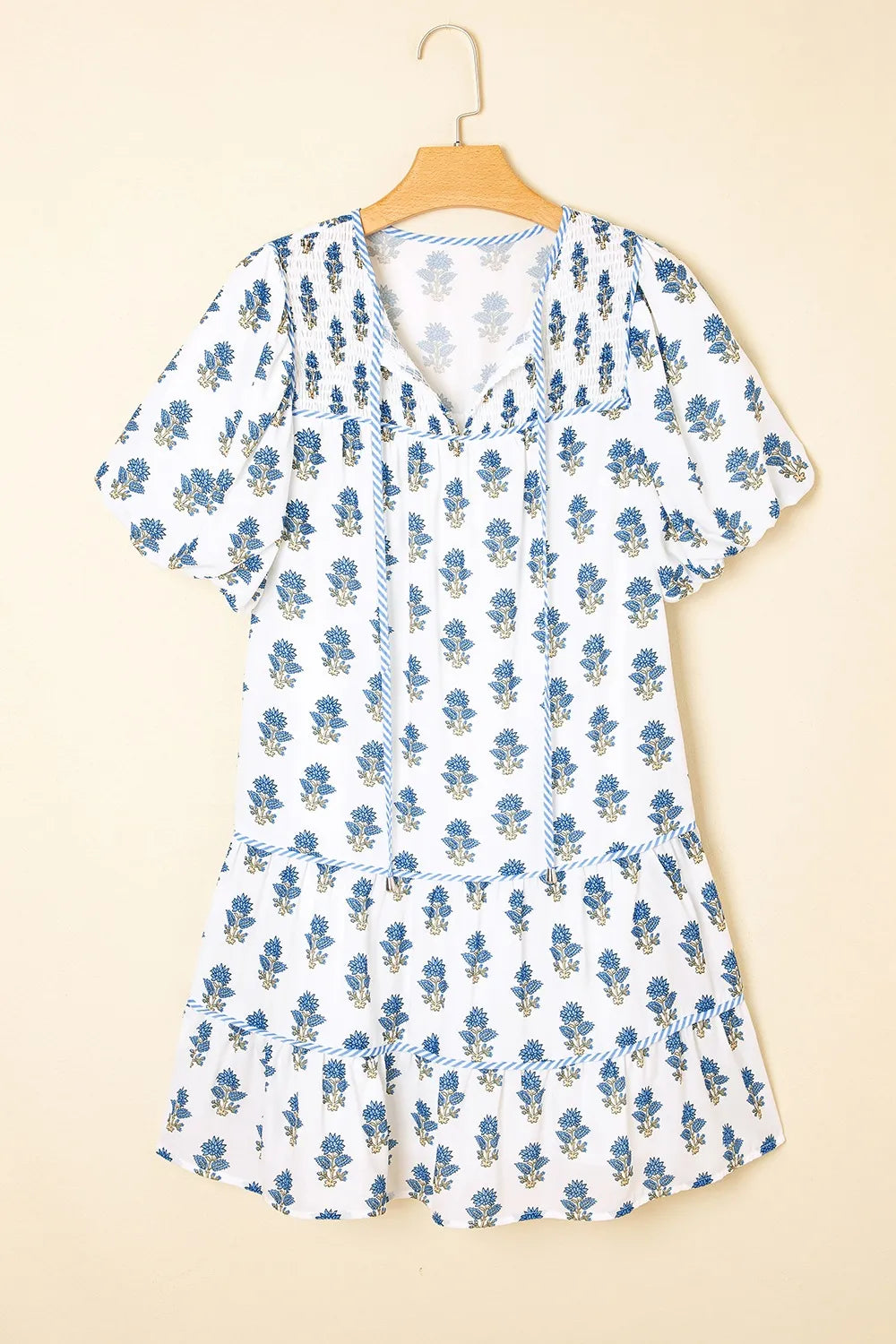Floral Puff Sleeve Mini Dress with Pockets.