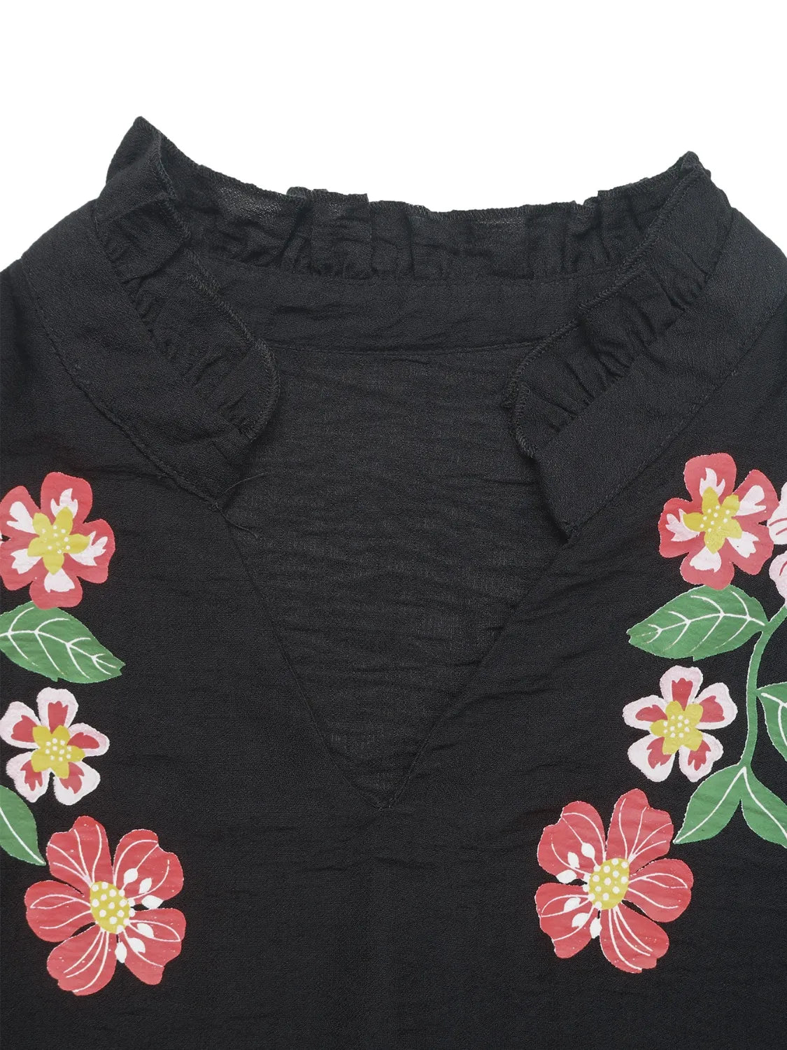 Floral Puff Sleeve Notched Blouse.