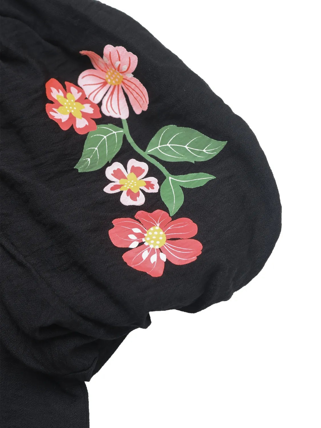 Floral Puff Sleeve Notched Blouse.