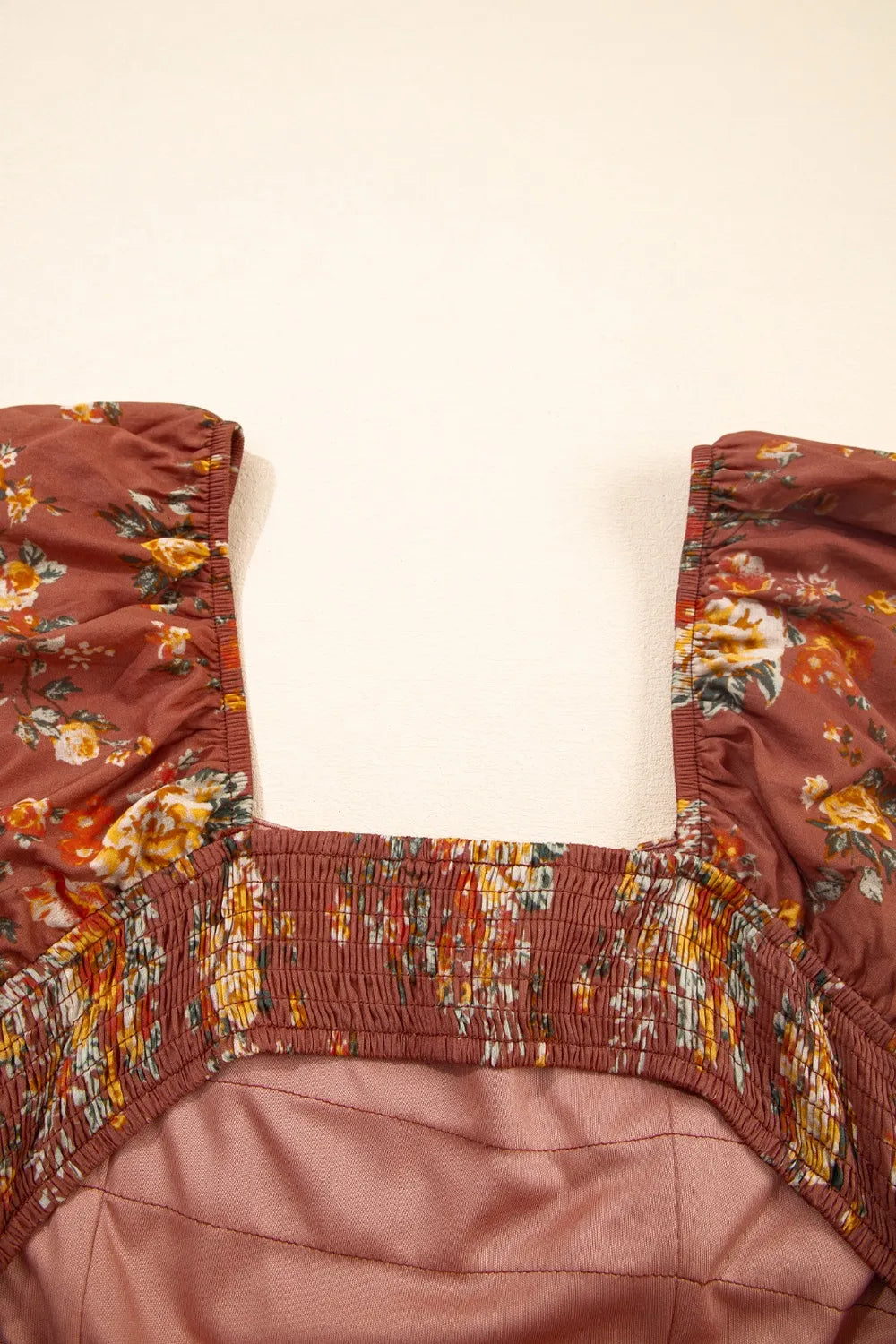 Floral Puff Sleeve Square Neck Knot Open Back Mini Dress.