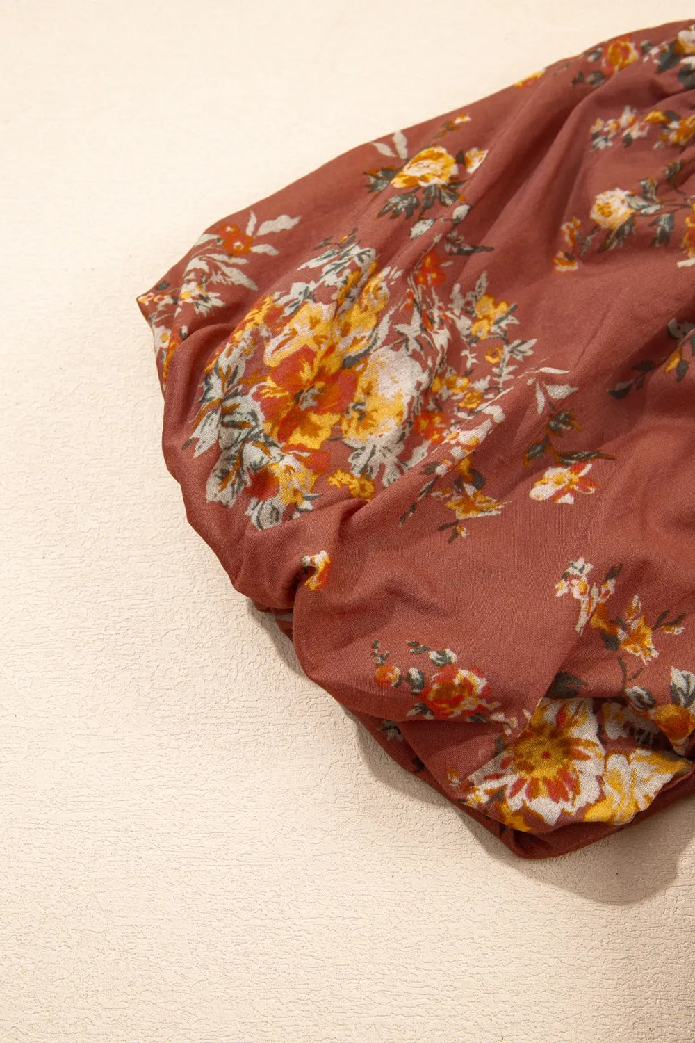 Floral Puff Sleeve Square Neck Knot Open Back Mini Dress.