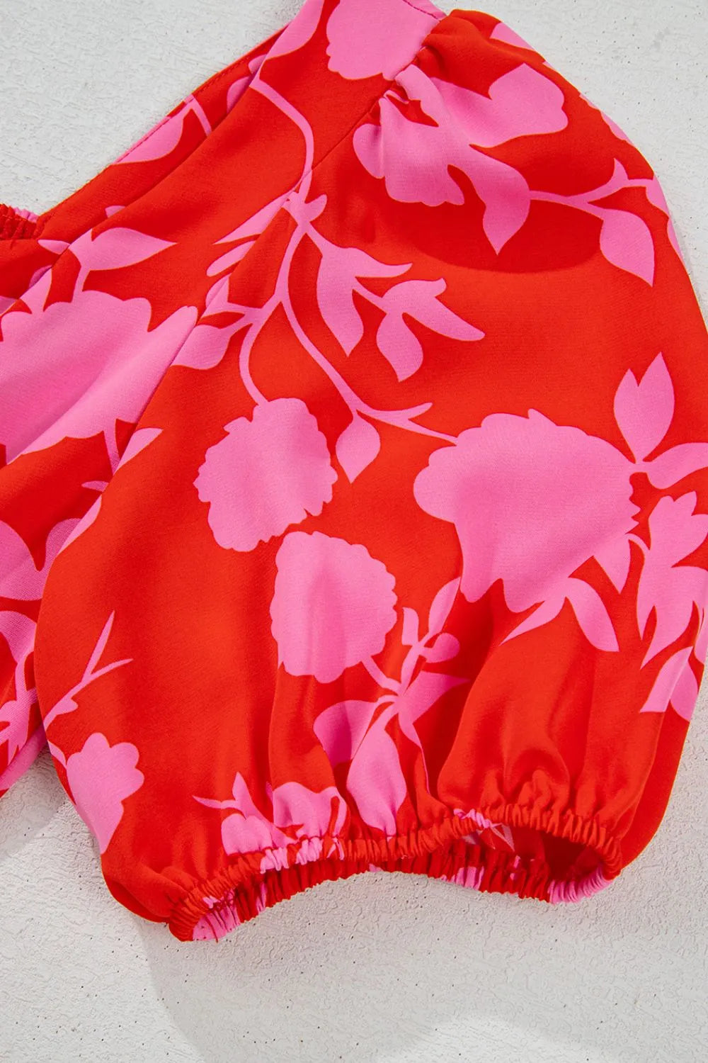 Floral Puff Sleeve Sweetheart Neck Ruffled Mini Dress.