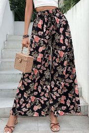 Floral pull-on wide leg pants, casual style.