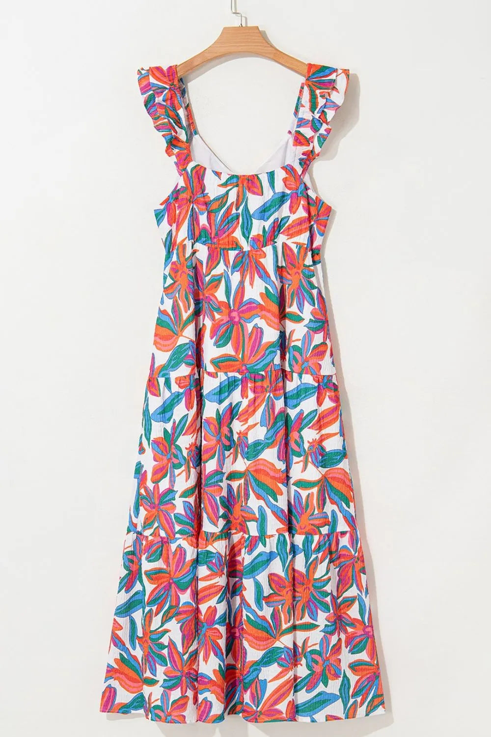 Floral Ruffled Strap V Neck Maxi Dress.