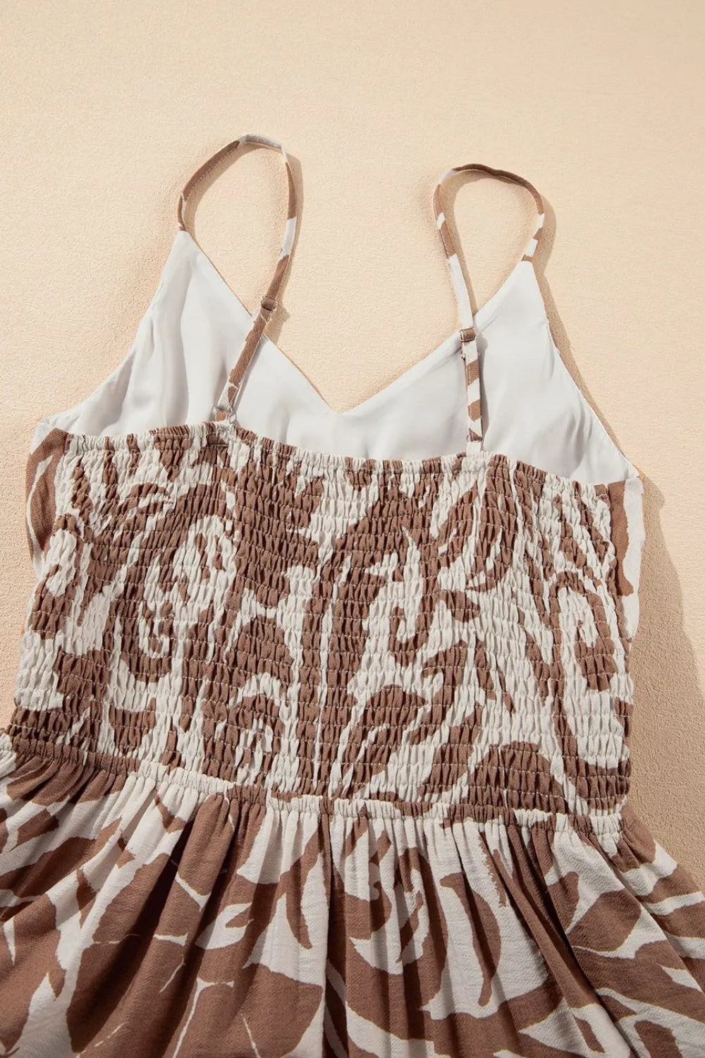 Floral Shirred High Waist Spaghetti Straps Dress.