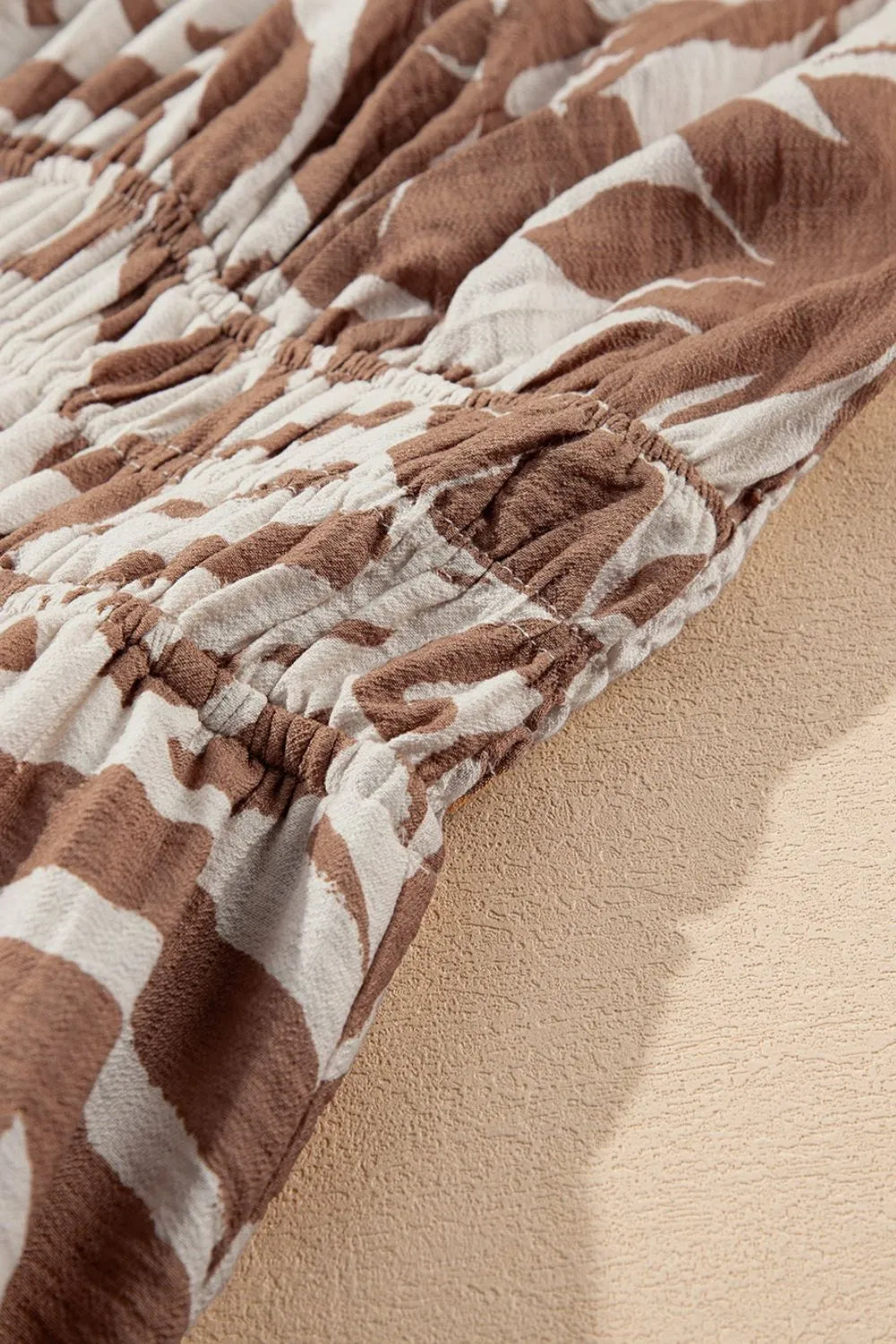 Floral Shirred High Waist Spaghetti Straps Dress.