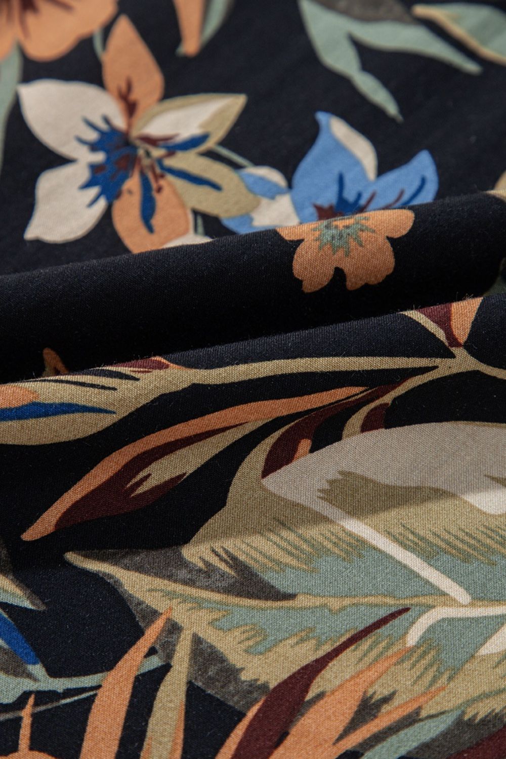 Floral shirred high waist wide leg pants with tie, opaque.