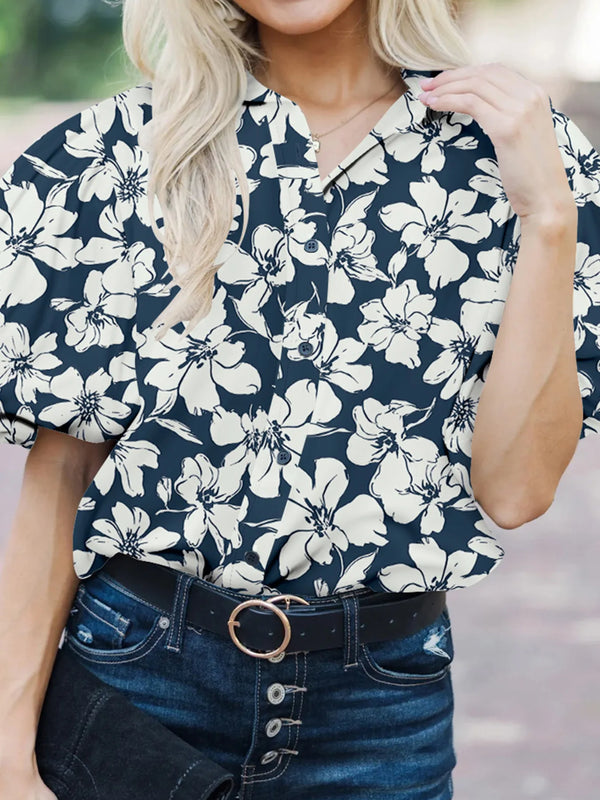 Floral Short Puff Sleeve Shirt.