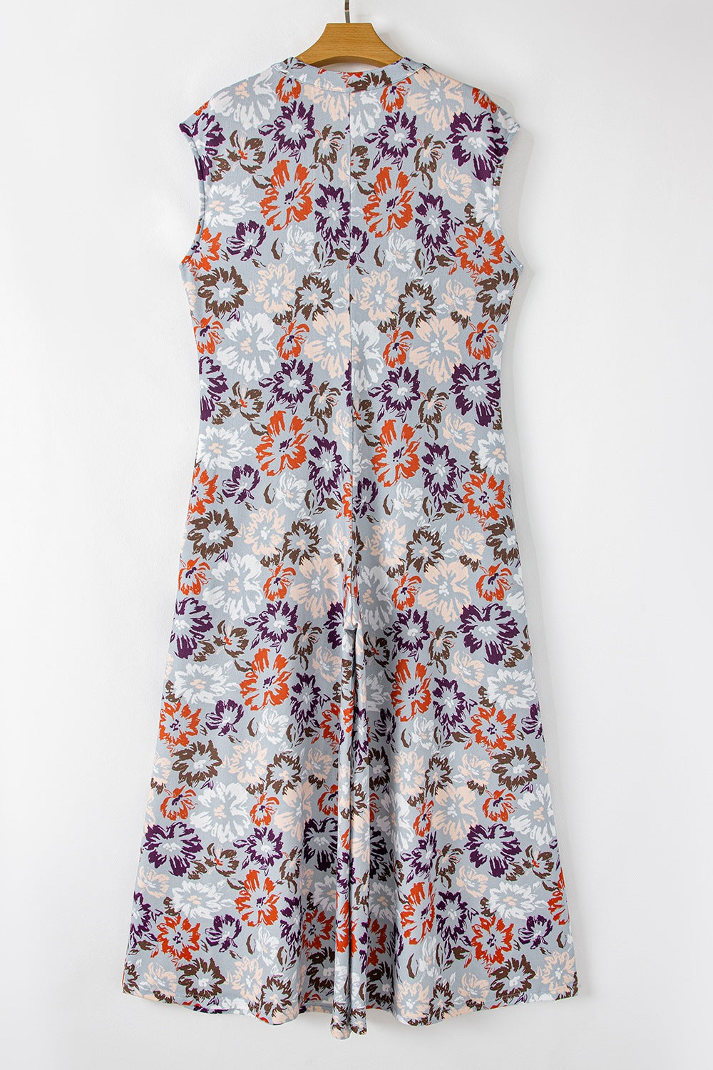 Floral Sleeveless Button Front Wide Leg Jumpsuit.