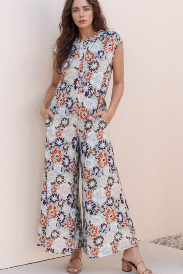 Leopard Sleeveless Jumpsuit with Pockets.