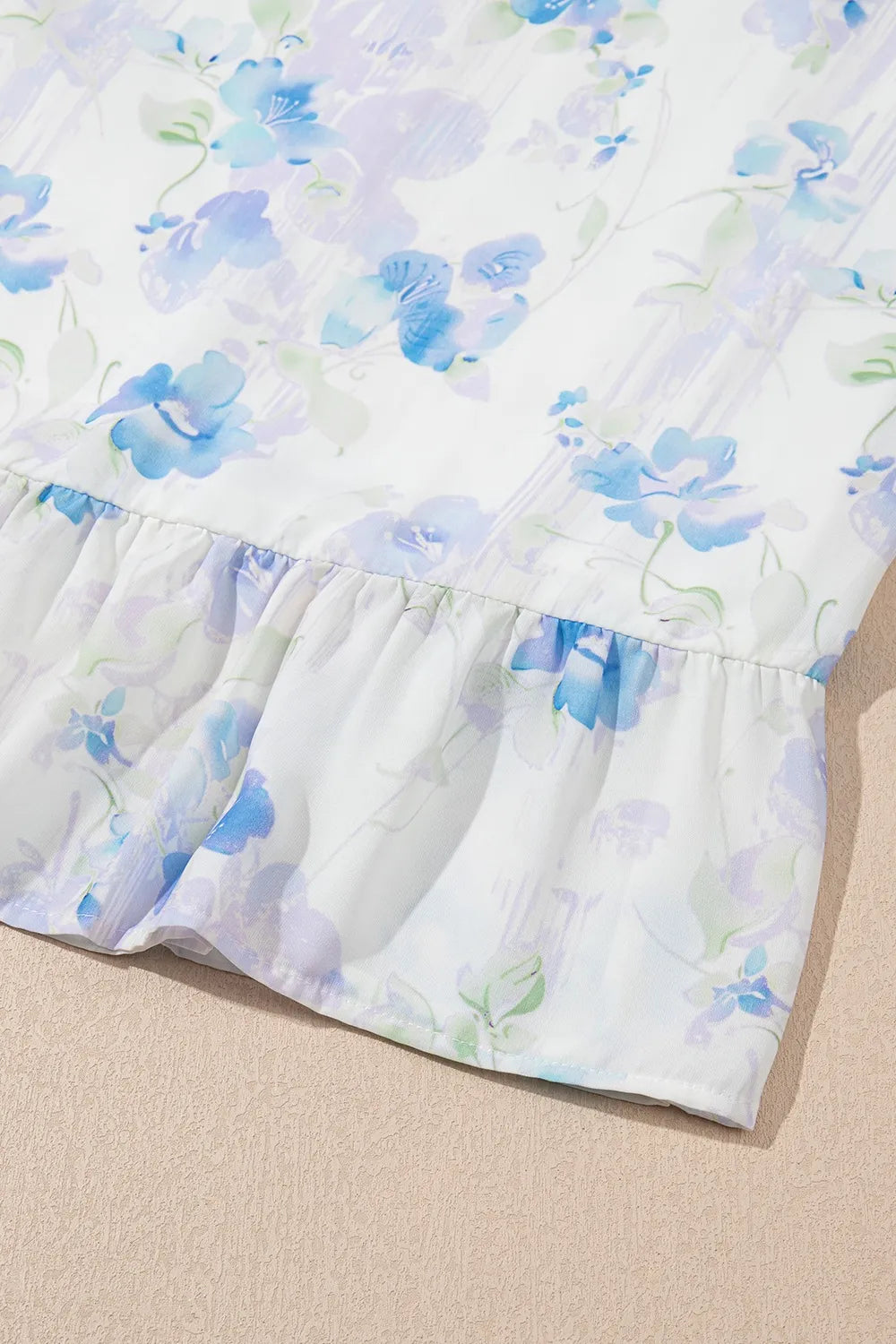Floral Smocked High Waist Double Ruffle Sleeveless Long Dress.