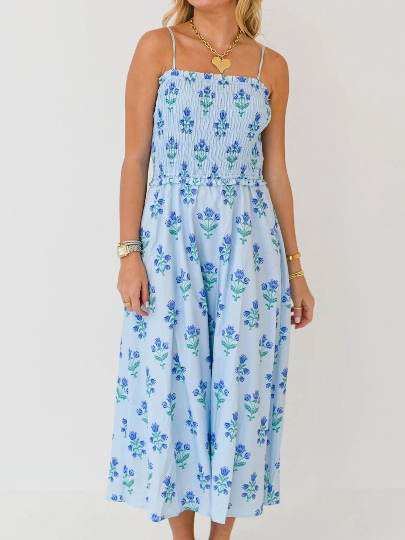 Floral Smocked Midi Cami Dress.