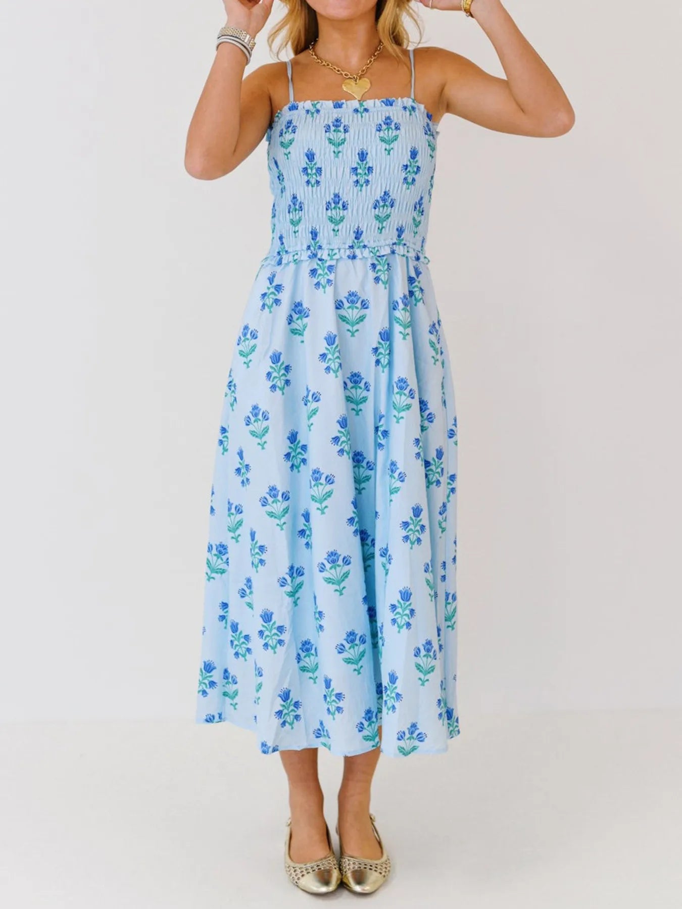Floral Smocked Midi Cami Dress.