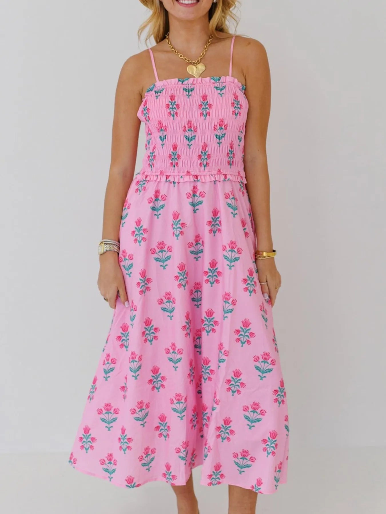 Floral Smocked Midi Cami Dress.