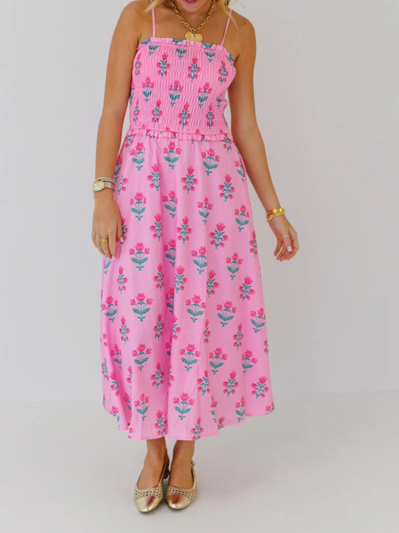 Floral Smocked Midi Cami Dress.