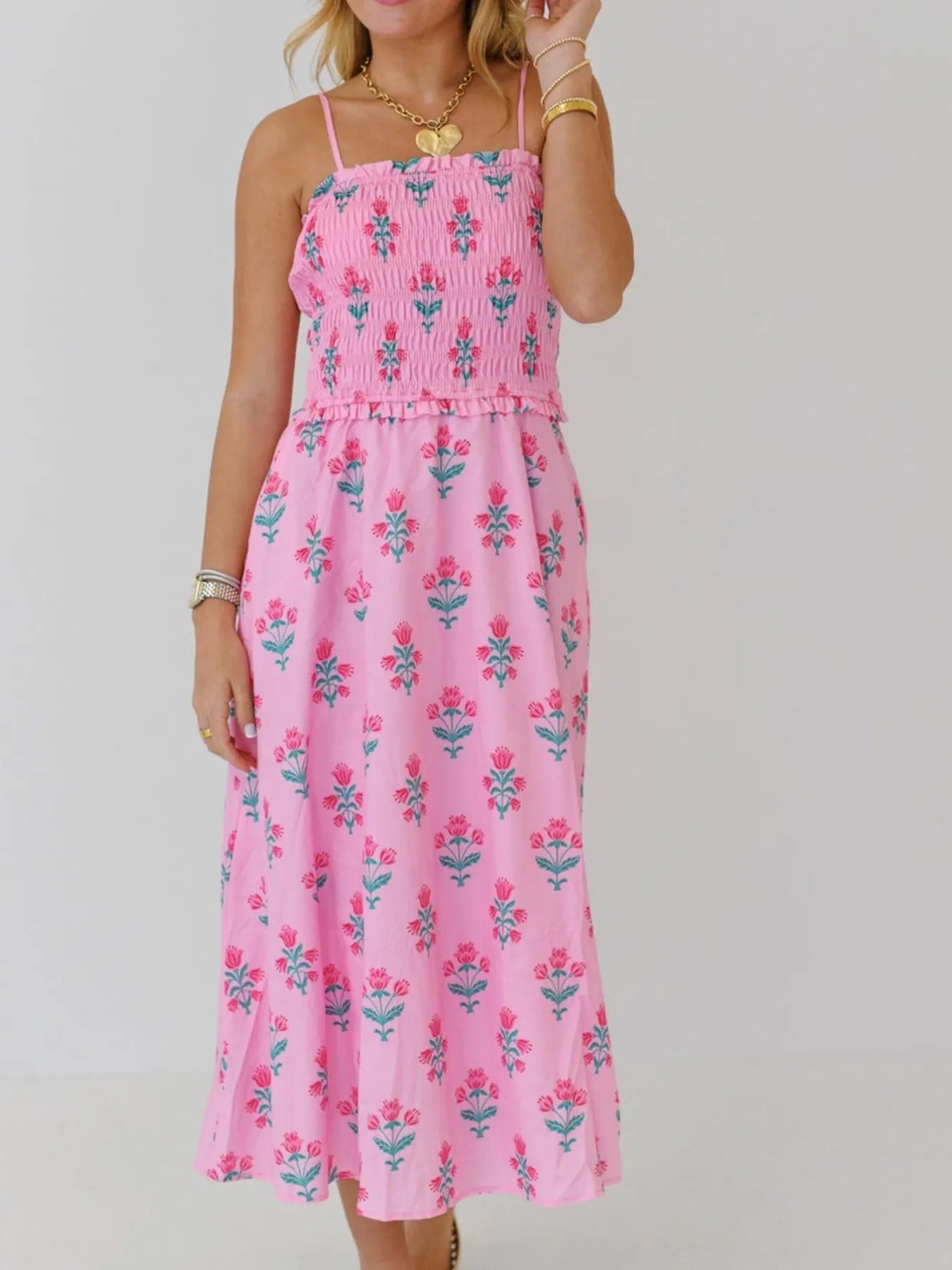 Floral Smocked Midi Cami Dress.