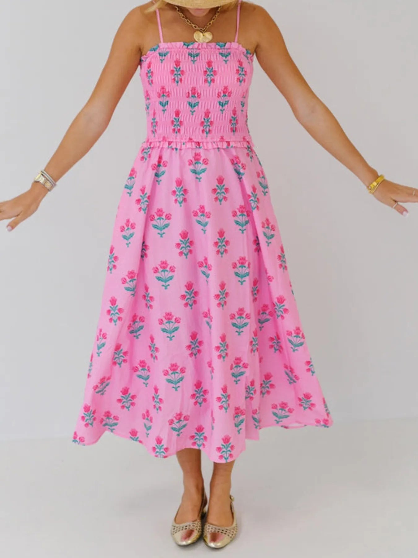 Floral Smocked Midi Cami Dress.