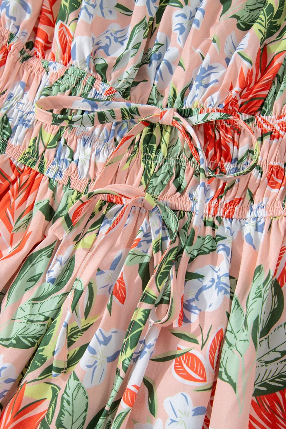 Floral Smocked Square Neck Puff Short Sleeve Midi Dress.